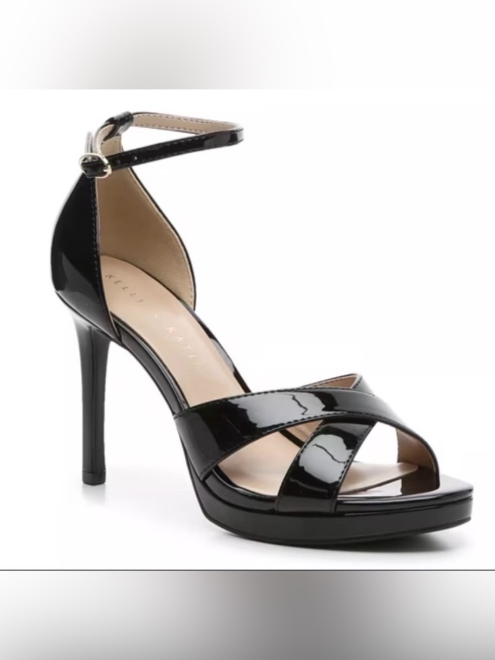 Kelly & Katie Black Patent Crisscross Ankle-Strap Heels - Sanesa